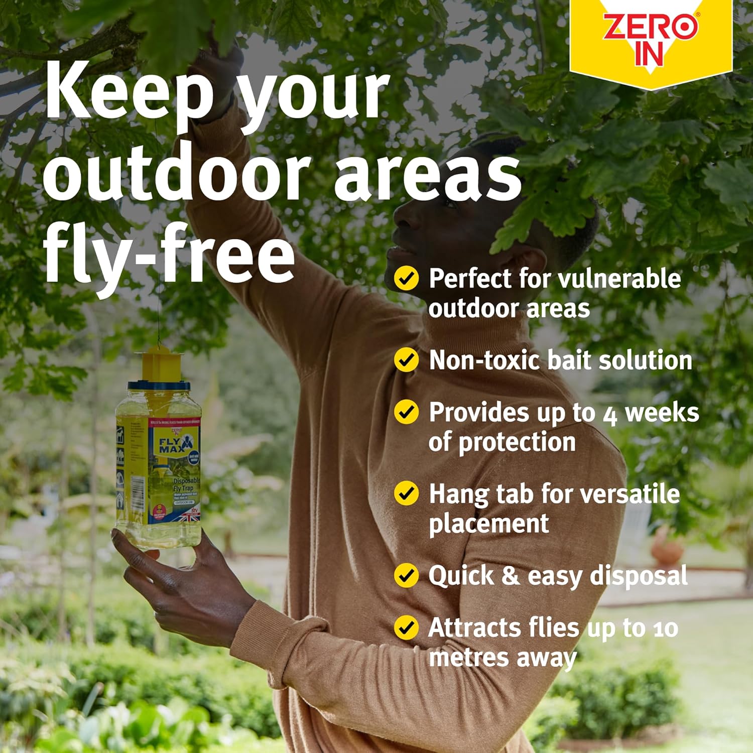 Zero In - Disposable Fly Trap - Water Activated Bait - Outdoor Use - Single Use